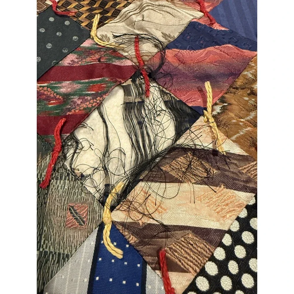 Handmade vintage quilt made from neck ties patchwork full/queen size reversible